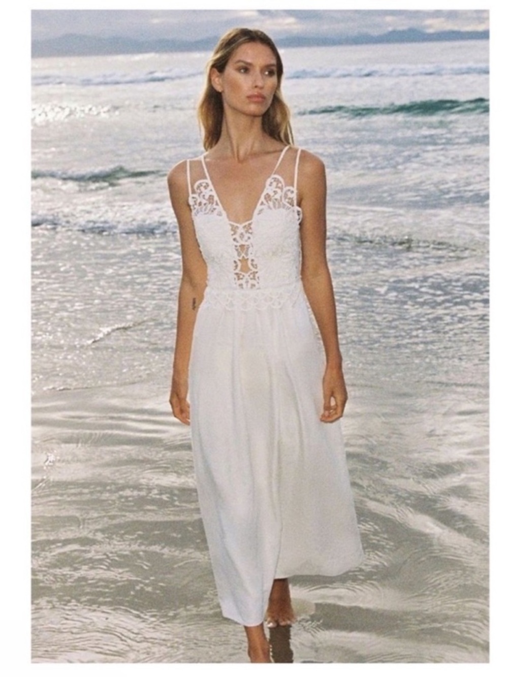 New! REISS Crochet Lace Midi Dress in White - Picture 6 of 13